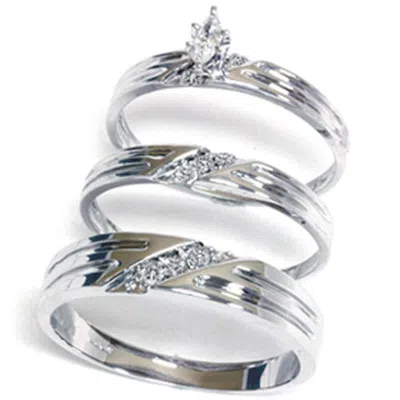 Pompeii3 Diamond Matching Mens Womens Engagement Wedding Ring Bridal Set Trio 14k Gold Size Selectable In Silver