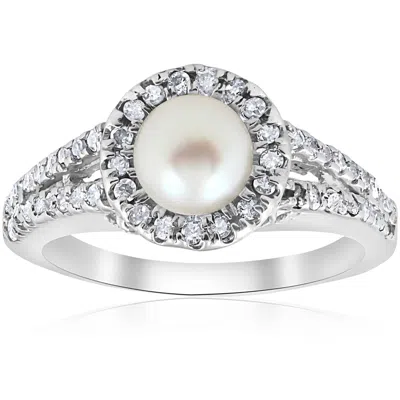 Pompeii3 Diamond Pearl Halo Ring 14k White Gold In Silver