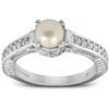 Pompeii3 Diamond Pearl Vintage Gatsby Style Ring 14k White Gold In Multi
