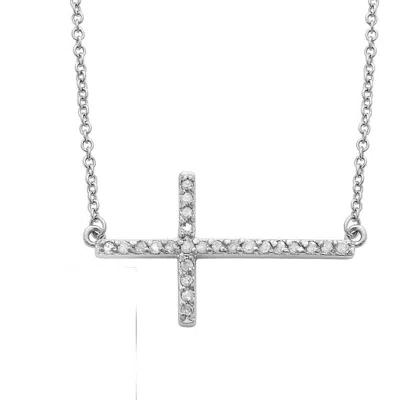 Pompeii3 Diamond Sideways Cross 14k White Gold 3/4" Wide In Multi
