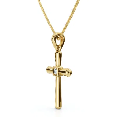 Pompeii3 Diamond Solitaire Lab Grown Cross 10k Gold Necklace 3/4" Tall Pendant