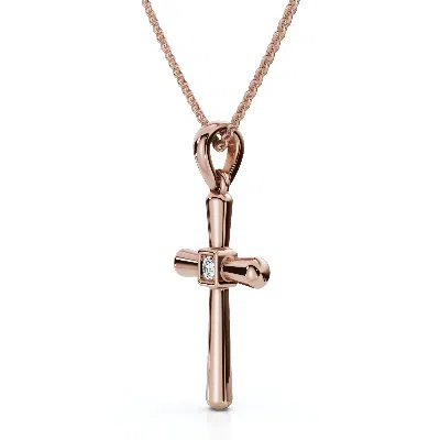 Pompeii3 Diamond Solitaire Lab Grown Cross 10k Gold Necklace 3/4" Tall Pendant In Transparent