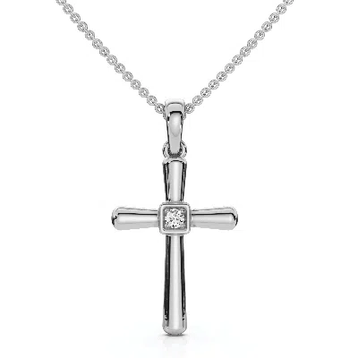 Pompeii3 Diamond Solitaire Lab Grown Cross 10k Gold Necklace 3/4" Tall Pendant In Silver