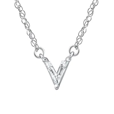 Pompeii3 Diamond "v" Initial Pendant 18" Necklace 14k White Gold Lab Grown In Silver