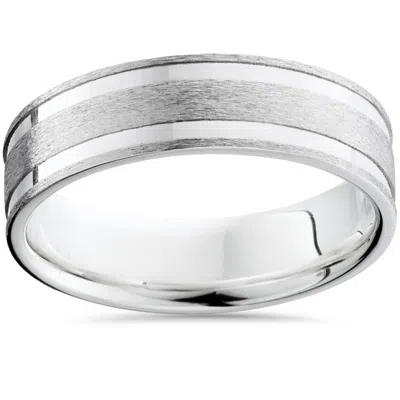 Pompeii3 Double Channel Brushed Wedding Band 14k White Gold Size Selectable In Multi