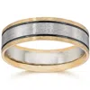 Pompeii3 Double Inlay Brushed Wedding Band 14k White & Yellow Gold In Multi