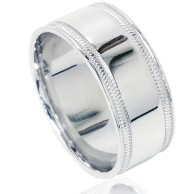 Pompeii3 Double Milgrain Inlay Comfort Fit Wedding Band 10k White Gold Size Selectable In Multi