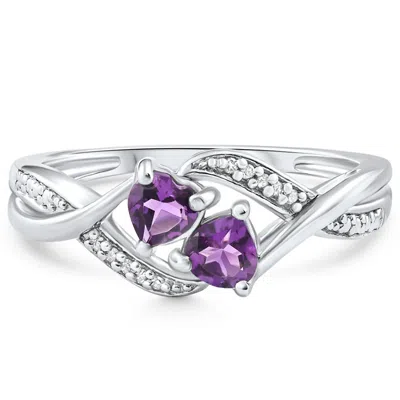 Pompeii3 Duo Amethyst Heart White Gold Diamond Ring Size: 6.5 In Multi