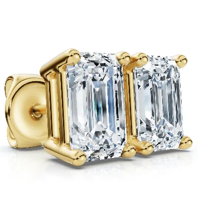Pompeii3 Emerald Cut Diamond Prong Studs 14k Gold Lab Grown