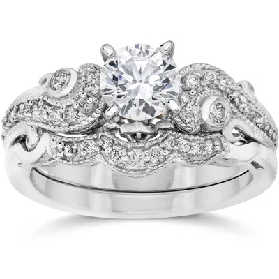 Pompeii3 Emery 3/4ct Vintage Diamond Engagement Wedding Ring Set 14k White Gold In Multi