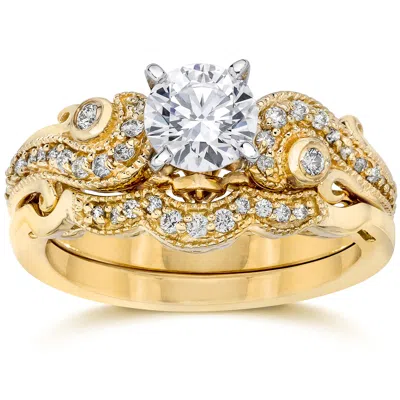 Pompeii3 Emery 3/4ct Vintage Diamond Engagement Wedding Ring Set 14k Yellow Gold In Multi