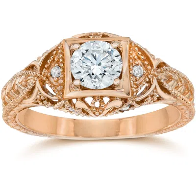 Pompeii3 Emery 5/8 Ct Vintage Diamond Antique Engagement 14k Rose Gold In Silver