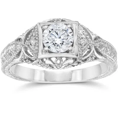 Pompeii3 Emery 5/8ct Vintage Diamond Antique Engagement 14k White Gold In Silver
