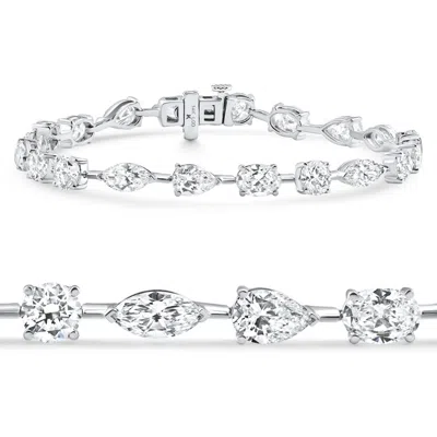 Pompeii3 E/vs 10ct Mixed Cut Diamond Tennis Bracelet 7" 14k White Gold Lab Grown In Metallic