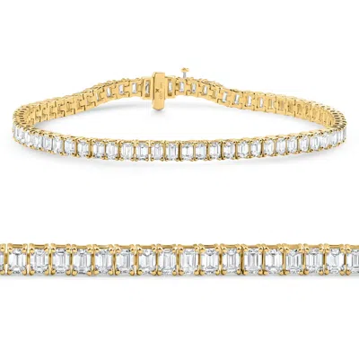 Pompeii3 E/vs 7ct Emerald Cut Diamond Tennis Bracelet 7" 14k Yellow Gold