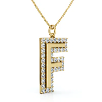 Pompeii3 F Initial Diamond Pendant 1 1/3ct Tw 1" Tall 14k Gold Women's Necklace Lab Grown
