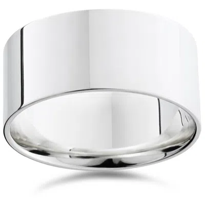 Pompeii3 Flat High Polished 10mm Wedding Band 14k White Gold Size Selectable In Multi
