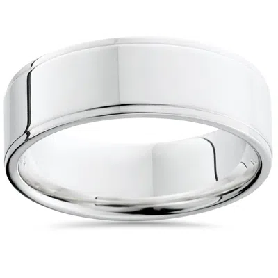 Pompeii3 Flat Step Cut Wedding Band 14k White Gold Size Selectable In Multi