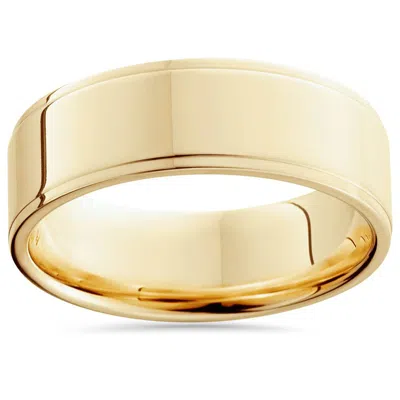 Pompeii3 Flat Step Cut Wedding Band 14k Yellow Gold Size Selectable In Multi