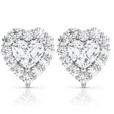 Pompeii3 F/vs 1.30ct Heart Shape Diamond Halo Studs White Or Yellow Gold Lab Grown In Multi