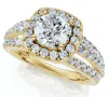Pompeii3 F/vs 1.50ct Multi Row Diamond Cushion Halo Engagement Ring 14k Gold Lab Grown