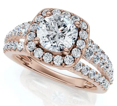 Pompeii3 F/vs 1.50ct Multi Row Diamond Cushion Halo Engagement Ring 14k Gold Lab Grown In Pink