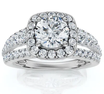 Pompeii3 F/vs 1.50ct Multi Row Diamond Cushion Halo Engagement Ring 14k Gold Lab Grown
