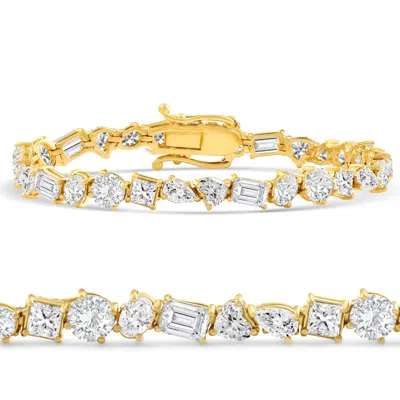 Pompeii3 F/vs 15ct Mixed Fancy Cut Diamond Tennis Bracelet 14k Gold Lab Grown 7" In Multi