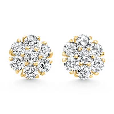 Pompeii3 F/vs 3.60ct Diamond Cluster Pave Studs Screwback Earrings 14k Gold Lab Grown