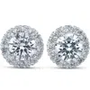 Pompeii3 F/vs 3ct Round Halo Diamond Studs 14k White Gold Lab Grown 11.5mm In Silver