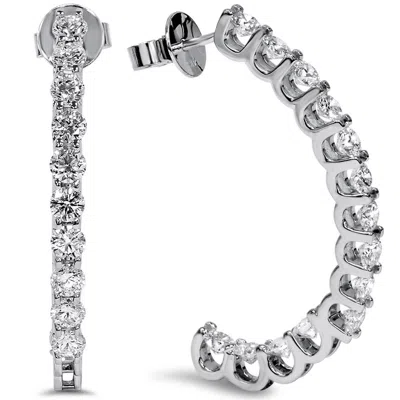 Pompeii3 Gh/si 3 1/4ct Diamond Hoops Inside Outside U Style Setting White Gold 1 1/2" In Multi