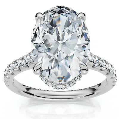 Pompeii3 Gia Certified 3.69ct Oval Hidden Halo Diamond Engagement Ring 14k White Gold Size: 7 In Metallic