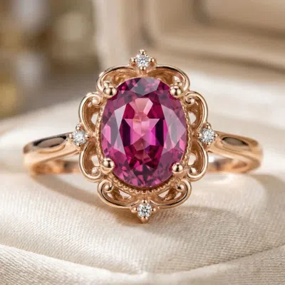 Pompeii3 Gia Certified Ruby & Diamond 2.05ct Vs Vintage Engagement Ring In 14k Rose Gold Size: 7