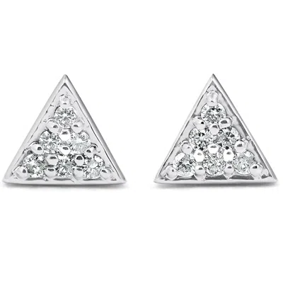 Pompeii3 G/vs 14k White Gold Triangle Pave .12ct Diamond Delicate Studs Womens Earrings In Silver