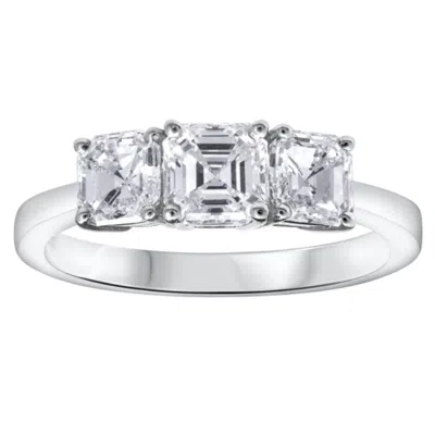 Pompeii3 G/vs 1.75ct Asscher Cut Moissanite 3-stone Engagement Ring 14k White Gold In Multi