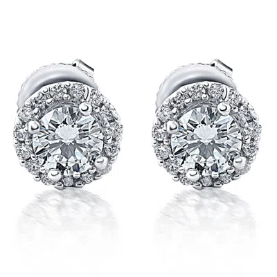 Pompeii3 Halo Diamond Studs 1/2 Carat 10k White Gold 6mm In Multi