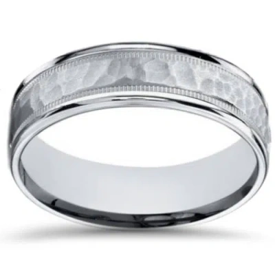 Pompeii3 Hammered 10k White Gold 6mm Wedding Mens Band In Multi