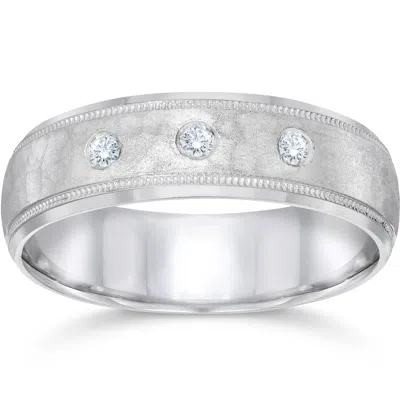 Pompeii3 Hammered Diamond 6mm Wedding Band 10k White Gold In Multi