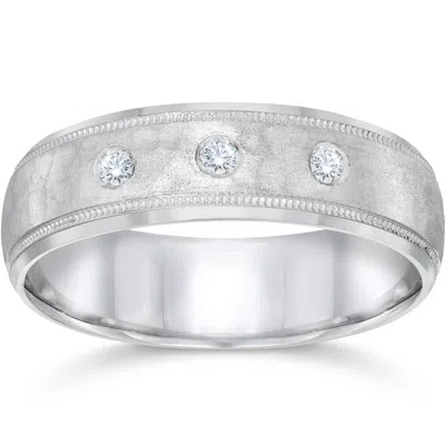 Pompeii3 Hammered Diamond 6mm Wedding Band 10k White Gold Size Selectable In Silver