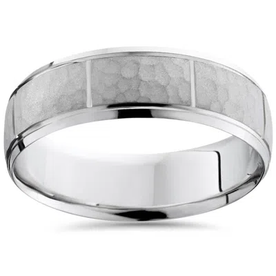 Pompeii3 Hammered Mens 7mm Wedding Band 10k White Gold Size Selectable In Multi