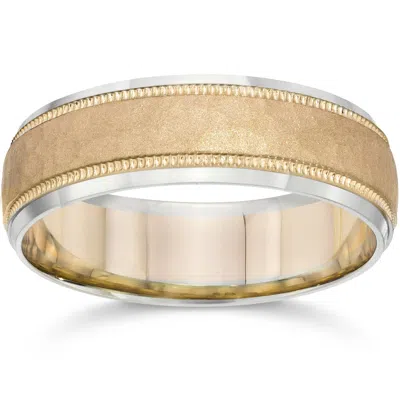 Pompeii3 Hammered Two Tone 6mm Mens 14k White & Yellow Gold Wedding Band In Multi