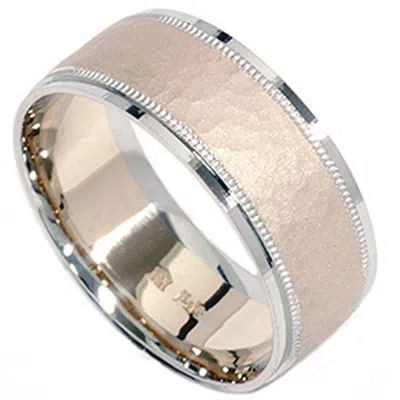 Pompeii3 Hammered Two Toned Wedding Band 14k Gold In Silver