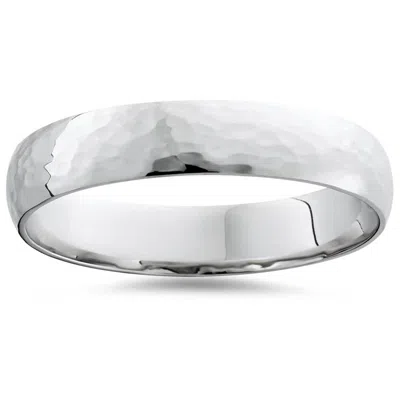 Pompeii3 Hammered Wedding Band 10k White Gold Mens 5mm High Polished Ring Size Selectable In Multi