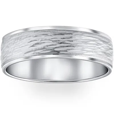 Pompeii3 Hand Etched 6mm Dome Wedding Band 10k White Gold Size Selectable In Multi