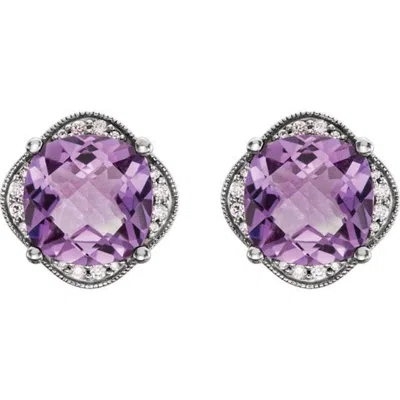 Pompeii3 Large Amethyst & Diamond Vintage 4.25ct Halo Studs Womens Earrings White Gold In Multi