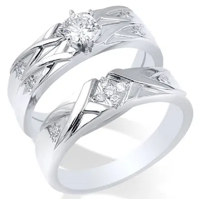 Pompeii3 Matching Diamond Engagement Wedding Ring Set His Hers White Gold 14k In Multi