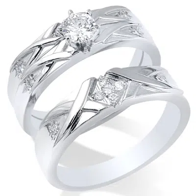 Pompeii3 Matching Diamond Engagement Wedding Ring Set His Hers White Gold 14k In Silver