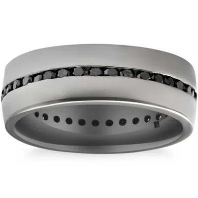 Pompeii3 Men's 1 1/2ct Channel Set Polished Black Gold Diamond Eternity Ring 7mm 14k Gold In White