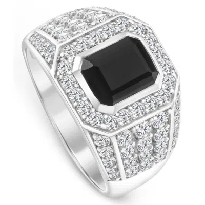 Pompeii3 Men's 1 1/2ct Diamond & Emerald Onyx Ring White, Yellow, Or Rose Gold Lab Grown In Metallic