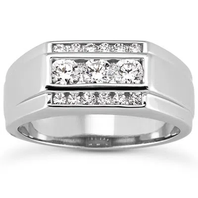 Pompeii3 Men's 1 Ct T. W. Diamond Ring 10k White Gold In Silver